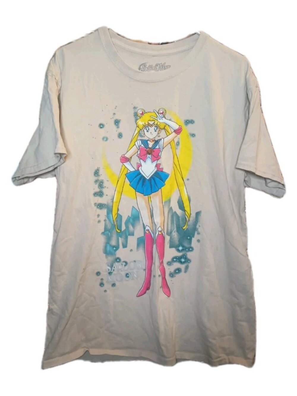 Vintage Sailor Moon Watercolor T-Shirt Cream Men's Large Anime 90s Anime Cotton